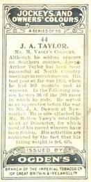 1927 Ogden's Jockeys and Owners' Colours #44 Joseph Arthur Taylor Back
